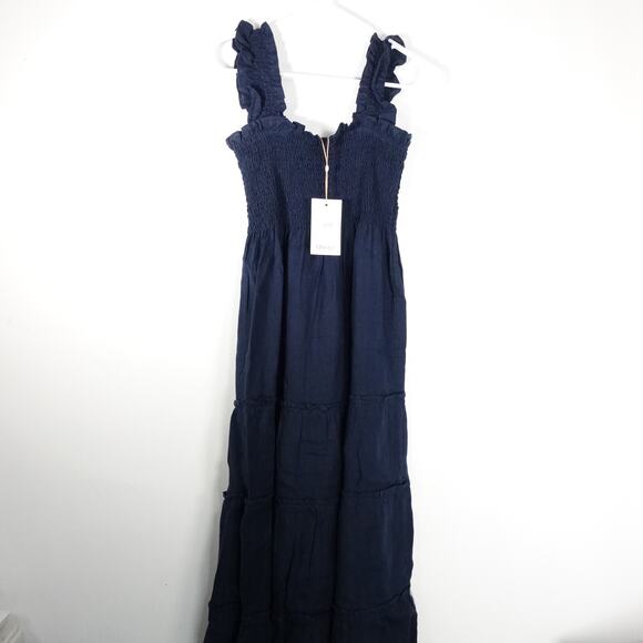 New Quince Women’s Deep Navy Organic Cotton Poplin Smocked Midi Dress XS 4042-80 - Picture 4 of 9